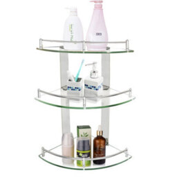 Living And Home 3 Tier Wall Mounted Tempered Glass Corner Bathroom Shelf Shower Storage Organizer Dia 20 Cm - thumbnail 5
