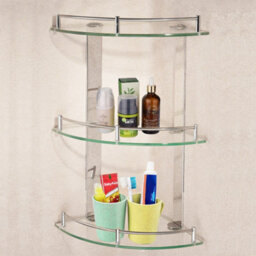 Living And Home 3 Tier Wall Mounted Tempered Glass Corner Bathroom Shelf Shower Storage Organizer Dia 20 Cm