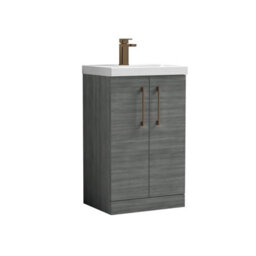Balterley Bramshall Modern Bathroom 2 Soft Close Door & Mid-Edge Vanity Unit Basin, Anthracite, 500 mm - thumbnail 1