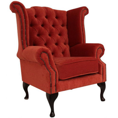 Chesterfield High Back Wing Chair Pimlico Copper Fabric In Queen Anne Style - image 1