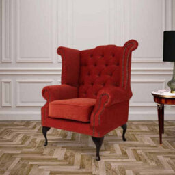 Chesterfield High Back Wing Chair Pimlico Copper Fabric In Queen Anne Style - thumbnail 4