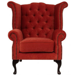 Chesterfield High Back Wing Chair Pimlico Copper Fabric In Queen Anne Style - thumbnail 3