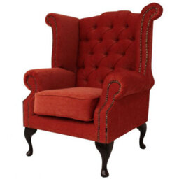 Chesterfield High Back Wing Chair Pimlico Copper Fabric In Queen Anne Style - thumbnail 2