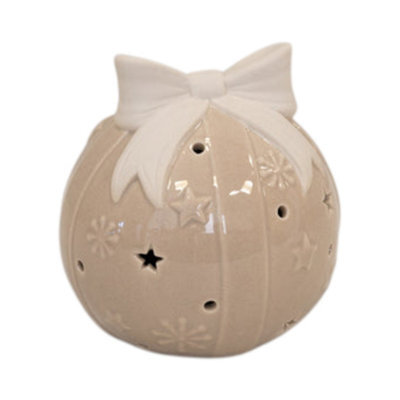Four Candle Beige Led Bauble With Bow Christmas Decoration - image 1