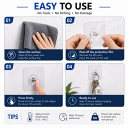 Volunx Self Adhesive Wall Hooks Screw No Drill Strong Sticky Hooks Bathroom Kitchen Home 5-20 - thumbnail 7