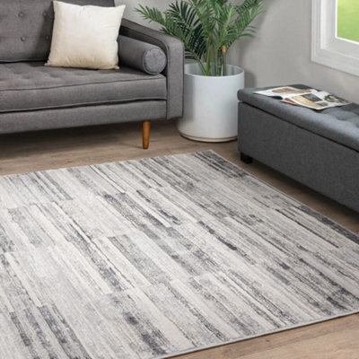The Rug Edit Ritz Metallic Stripe Charcoal Living Room Rug - 200X275Cm - image 1