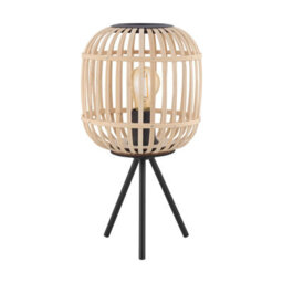 Stylish Black Tripod Table Lamp With Wooden Cage Shade