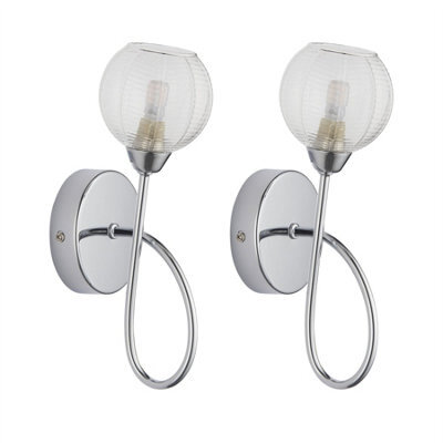 First Choice Lighting Set Of 2 Tatton - Chrome With Ribbed Glass Wall Lamps - image 1