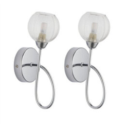 First Choice Lighting Set Of 2 Tatton - Chrome With Ribbed Glass Wall Lamps - thumbnail 1