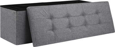 Storage Ottoman Padded Foldable Bench Chest With Lid Holds Up To 100 Kg For Bedroom Room Grey Linen 110Cm X 38 Cm X 38 Cm - image 1
