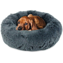 Actiaspet Dog Cat Bed Fluffy Donut Kitten Puppy Pet Cushion Calming Mattress S (Dark Grey)