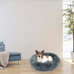 Actiaspet Dog Cat Bed Fluffy Donut Kitten Puppy Pet Cushion Calming Mattress S (Dark Grey) - thumbnail 2