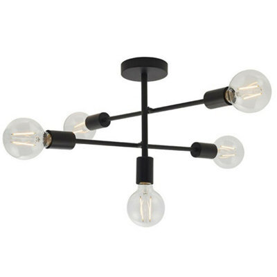 Semi Flush Ceiling Lamp Matt Black 5X Multi Light Industrial Straight Pendant - image 1
