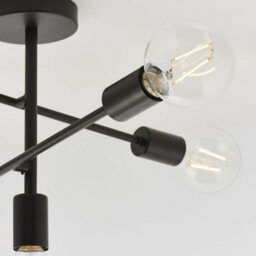 Semi Flush Ceiling Lamp Matt Black 5X Multi Light Industrial Straight Pendant - thumbnail 4