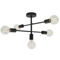 Semi Flush Ceiling Lamp Matt Black 5X Multi Light Industrial Straight Pendant - thumbnail 1