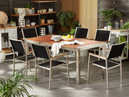Beliani Garden Dining Set 6 Seater Grosseto Eucalyptus Wood Brown/ Black - thumbnail 2