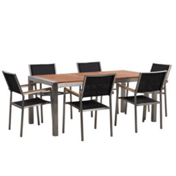 Beliani Garden Dining Set 6 Seater Grosseto Eucalyptus Wood Brown/ Black - thumbnail 1
