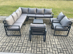 Fimous Outdoor Garden Furniture Patio Lounge Corner Sofa Aluminium Set With Square Coffee Table 3 Pcs Arm Chairs - thumbnail 2