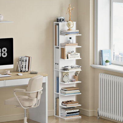 Sobuy Bookcase With 10 Shelves 11.8X12.8X57.8 Inch Load Capacity 60 Kg Str14-H-W - White - image 1