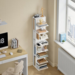 Sobuy Bookcase With 10 Shelves 11.8X12.8X57.8 Inch Load Capacity 60 Kg Str14-H-W - White - thumbnail 4