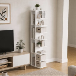 Sobuy Bookcase With 10 Shelves 11.8X12.8X57.8 Inch Load Capacity 60 Kg Str14-H-W - White - thumbnail 7