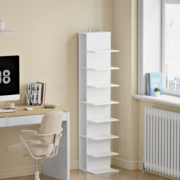 Sobuy Bookcase With 10 Shelves 11.8X12.8X57.8 Inch Load Capacity 60 Kg Str14-H-W - White - thumbnail 5
