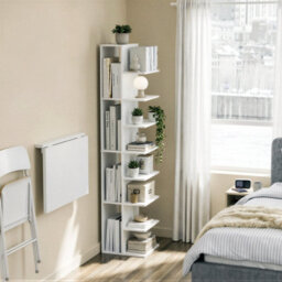 Sobuy Bookcase With 10 Shelves 11.8X12.8X57.8 Inch Load Capacity 60 Kg Str14-H-W - White - thumbnail 8