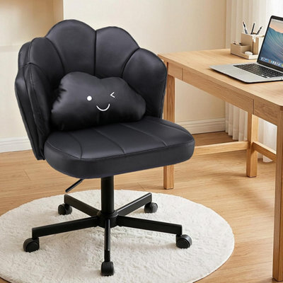 Gtplayer Office Desk Chair Makeup Vanity Chair Swivel Armless Height Adjustable Bedroom Dressing Table Chairs, Pu, Black - image 1