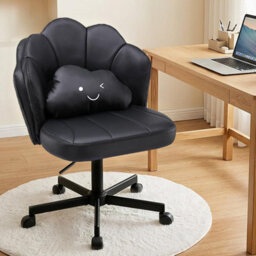 Gtplayer Office Desk Chair Makeup Vanity Chair Swivel Armless Height Adjustable Bedroom Dressing Table Chairs, Pu, Black - thumbnail 1