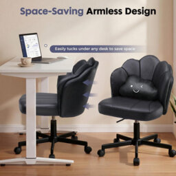Gtplayer Office Desk Chair Makeup Vanity Chair Swivel Armless Height Adjustable Bedroom Dressing Table Chairs, Pu, Black - thumbnail 5