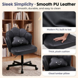 Gtplayer Office Desk Chair Makeup Vanity Chair Swivel Armless Height Adjustable Bedroom Dressing Table Chairs, Pu, Black - thumbnail 4