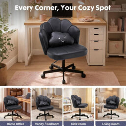 Gtplayer Office Desk Chair Makeup Vanity Chair Swivel Armless Height Adjustable Bedroom Dressing Table Chairs, Pu, Black - thumbnail 7