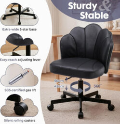 Gtplayer Office Desk Chair Makeup Vanity Chair Swivel Armless Height Adjustable Bedroom Dressing Table Chairs, Pu, Black - thumbnail 6