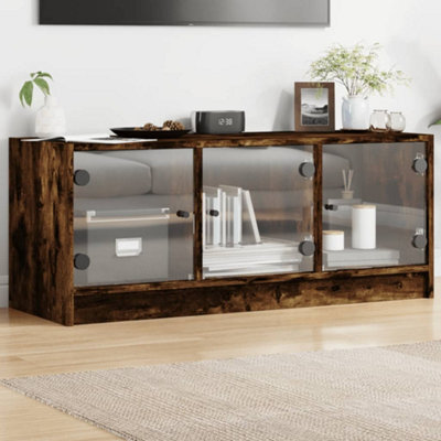 Walplus Tv Cabinet With Glass Doors Smoked Oak 102X37X42 Cm - image 1