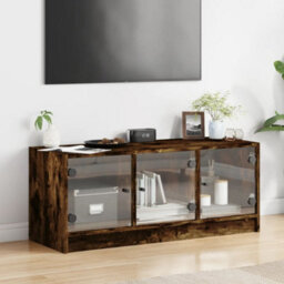 Walplus Tv Cabinet With Glass Doors Smoked Oak 102X37X42 Cm - thumbnail 3