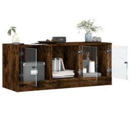 Walplus Tv Cabinet With Glass Doors Smoked Oak 102X37X42 Cm - thumbnail 5