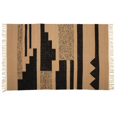 Orsina Large Trenza Rug, Handcrafted Urban Tribe Area Rug With Braid Detail, Neutral Sand & Black Wool Blend Carpet - image 1