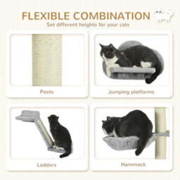 Pawhut Wall-Mounted Cat Furniture Wirh Ladder Scratch Post 3-Piece Grey - thumbnail 5