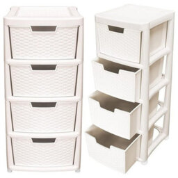 STAR SUPPLIES Cream 4 Drawer Spacious Rattan Effect Storage Unit For Home & Office - thumbnail 2