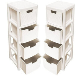 STAR SUPPLIES Cream 4 Drawer Spacious Rattan Effect Storage Unit For Home & Office - thumbnail 3