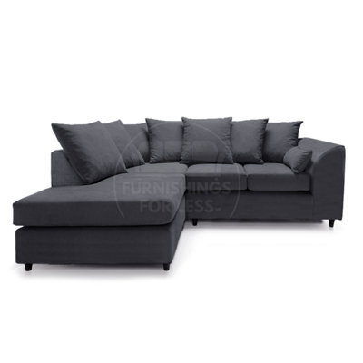 Furnishings For Less UK Casper Soft Chenille Fabric 3 To 4 Seater L Shaped Corner Sofa Black Left Hand Facing - Scatter Back - image 1