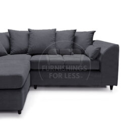 Furnishings For Less UK Casper Soft Chenille Fabric 3 To 4 Seater L Shaped Corner Sofa Black Left Hand Facing - Scatter Back - thumbnail 2