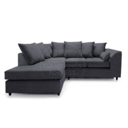 Furnishings For Less UK Casper Soft Chenille Fabric 3 To 4 Seater L Shaped Corner Sofa Black Left Hand Facing - Scatter Back - thumbnail 1
