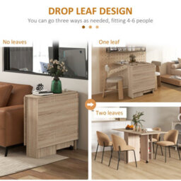 Homcom 80-140 Cm Folding Dining Table For 4-6 Drop Leaf Table Natural - thumbnail 4
