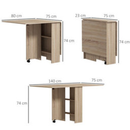 Homcom 80-140 Cm Folding Dining Table For 4-6 Drop Leaf Table Natural - thumbnail 3