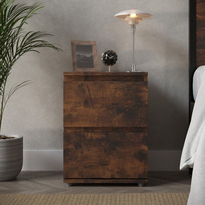 Urbn-Living Urbnliving 2 Drawer Rustic Brown Carcass With Rustic Brown Drawers Wooden Bedroom Bedside Cabinet No Handle Nightstand Side Table - image 1