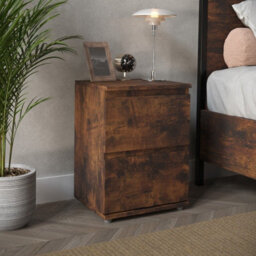 Urbn-Living Urbnliving 2 Drawer Rustic Brown Carcass With Rustic Brown Drawers Wooden Bedroom Bedside Cabinet No Handle Nightstand Side Table - thumbnail 4