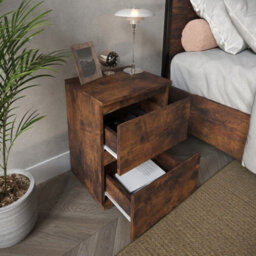 Urbn-Living Urbnliving 2 Drawer Rustic Brown Carcass With Rustic Brown Drawers Wooden Bedroom Bedside Cabinet No Handle Nightstand Side Table - thumbnail 5