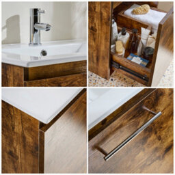 Homestylestore 600mm Dark Oak Wall Hung Bathroom Vanity Unit And Chrome T Bar Handle - thumbnail 4