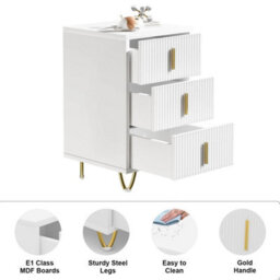 3Drawers Cabinet Bedside Table Bedroom Furniture Storage Nightstand Shelf - thumbnail 3